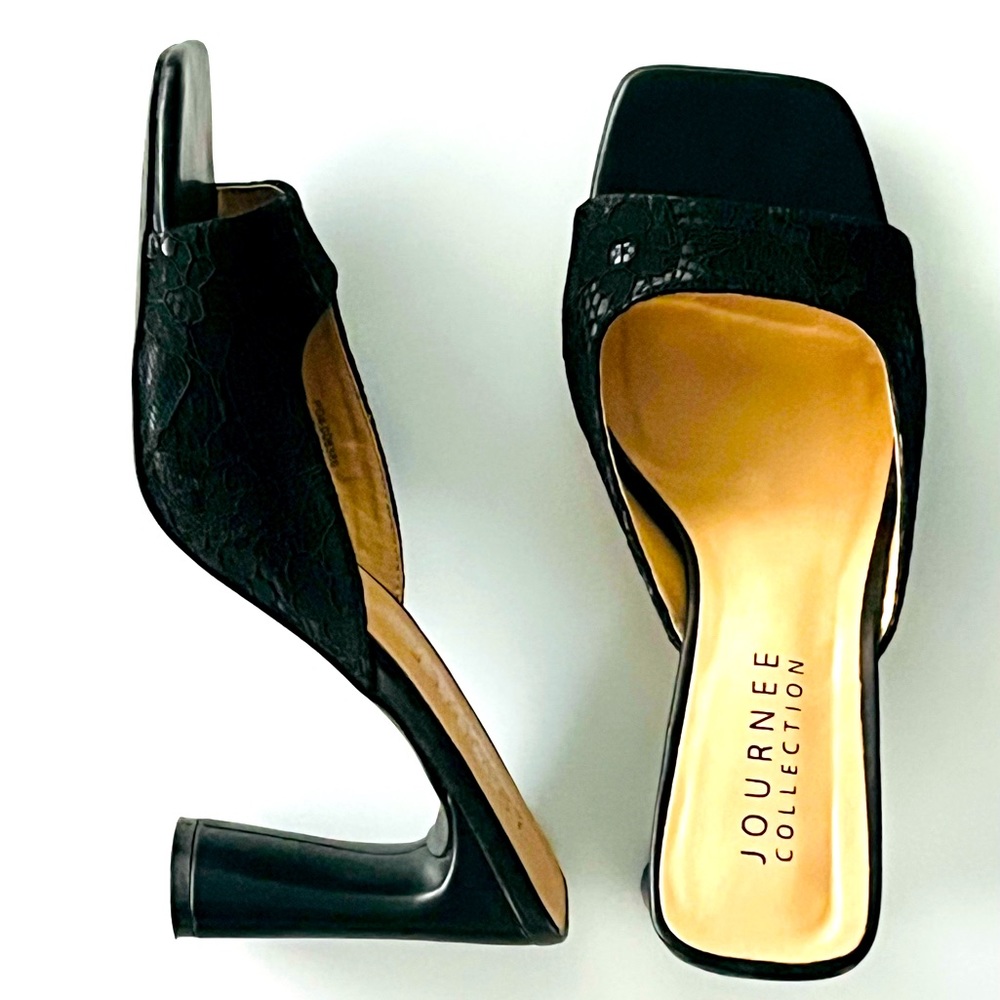 JOURNEE COLLECTION HEELS—SIZE 9–WORN ONCE—EXCELLENT CONDITION—LACE BLACK—PRETTY